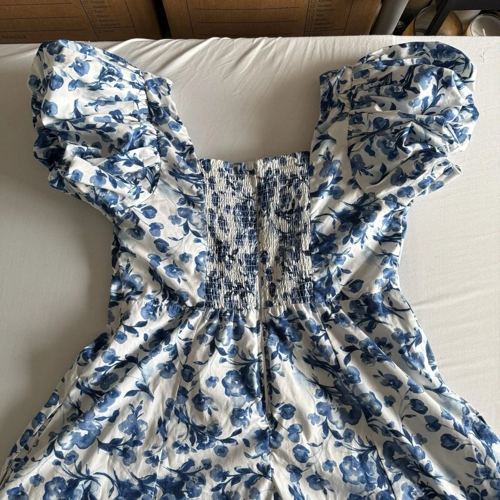 Abercrombie & Fitch Floral Midi Dress Size Large Puff Sleeve Cottage Prairie - Picture 7 of 15
